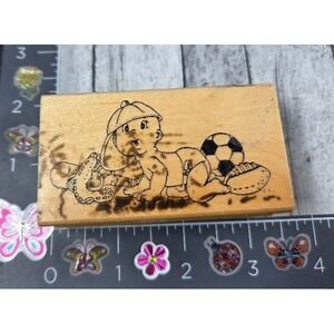 Art Impressions Baby Crawling Sports Balls H939 1996 Rubber Stamp Wood #N44